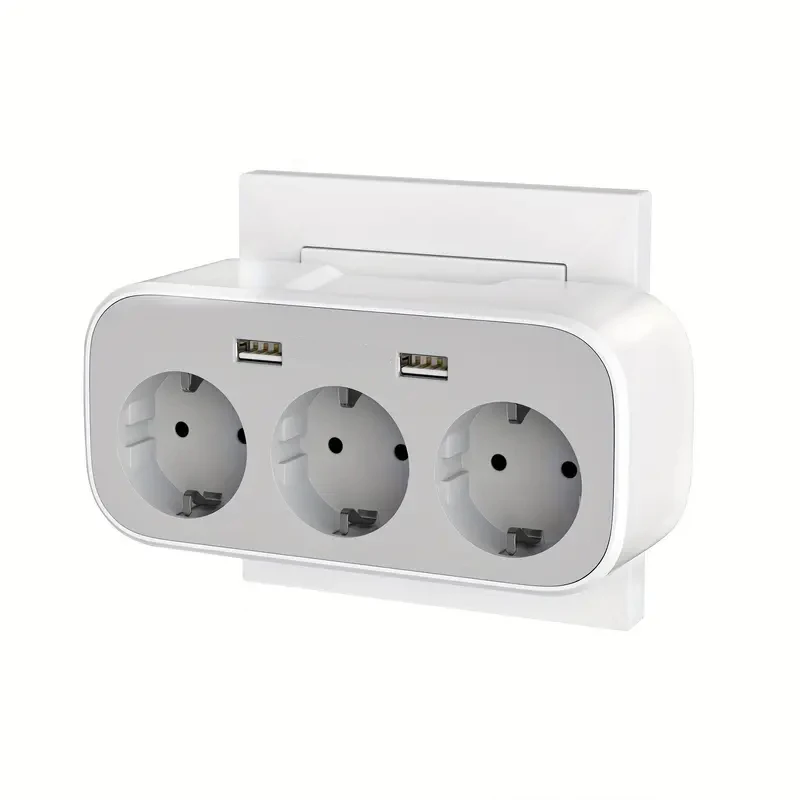 European Standard EU Plug 4000W Independent Switch Wall Mounted 3 AC Power Strip Outlet Network Filter With 2 USB Ports Charging