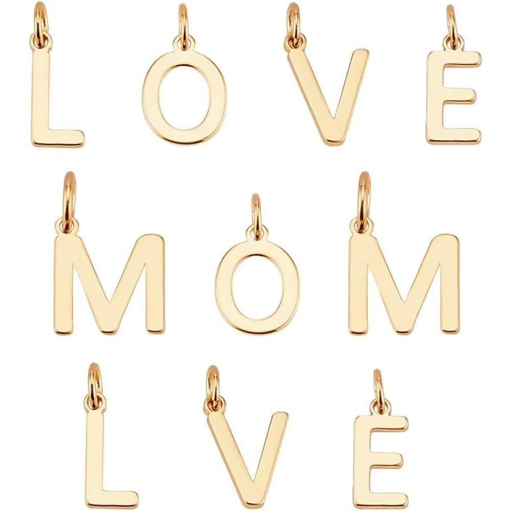 14 Pcs Mom Letter Brass Pendant Charms 18K Gold Plated Mother Brass Charms with the Word Love Suitable for Making Gifts to Mom