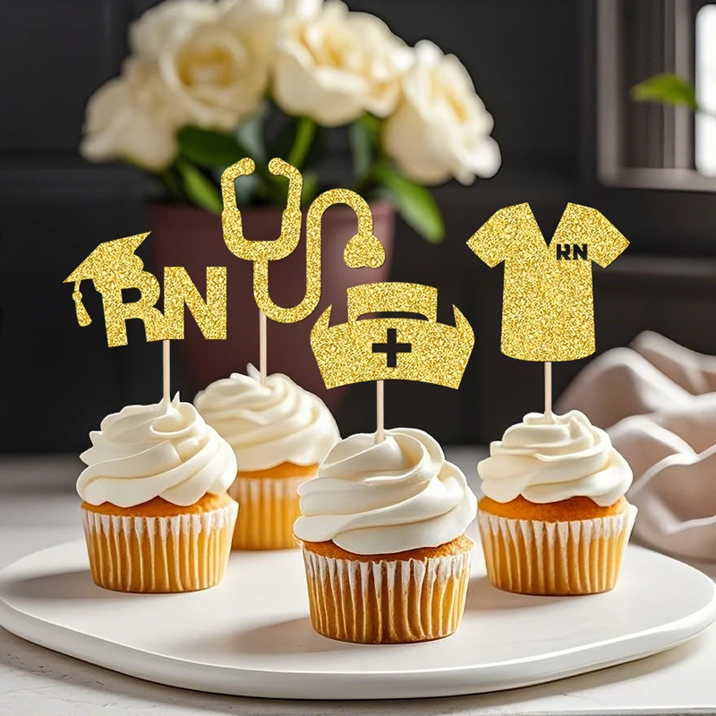 YOMDID 24 Stück Pflege-Cupcake-Topper, Krankenschwester-Abschluss-Cupcake-Picks für Krankenschwester, Abschluss-Mottoparty, Kuchendekorationszubehör