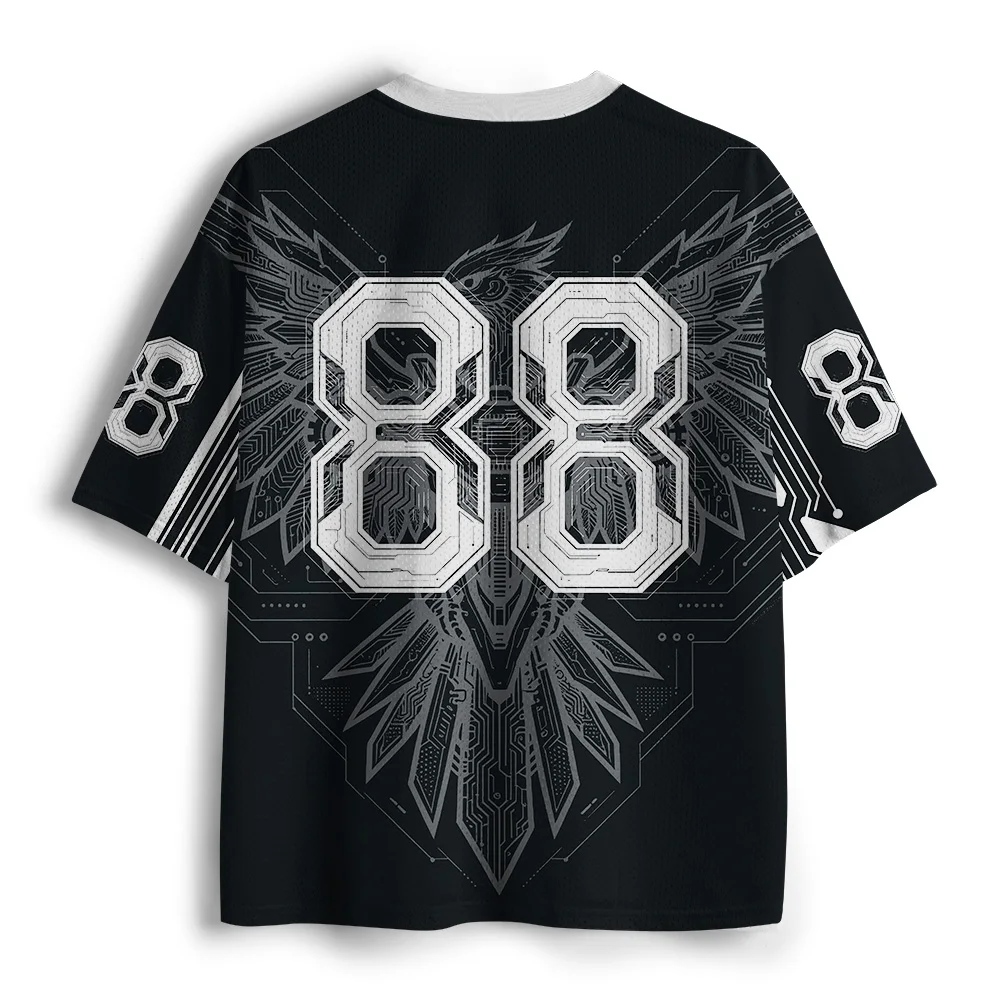 Cyber Mechanical Eagle Black and White Circuit Texture Totem Mesh 3D Printed Men's and Women's Short Sleeves