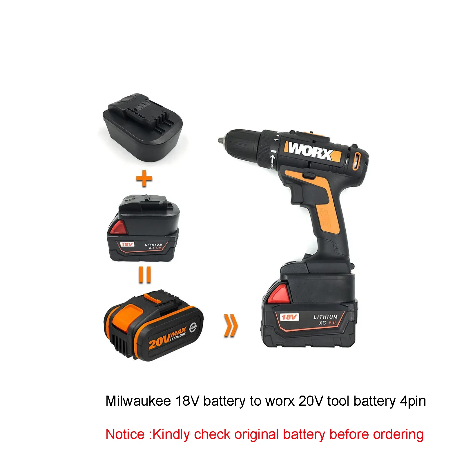 Imagem -03 - Bateria da Ferramenta Worx20v Max Adaptador 4pin 5pin 6pin Apto para Makita Dewalt Milwaukee Bosch 18v 20v