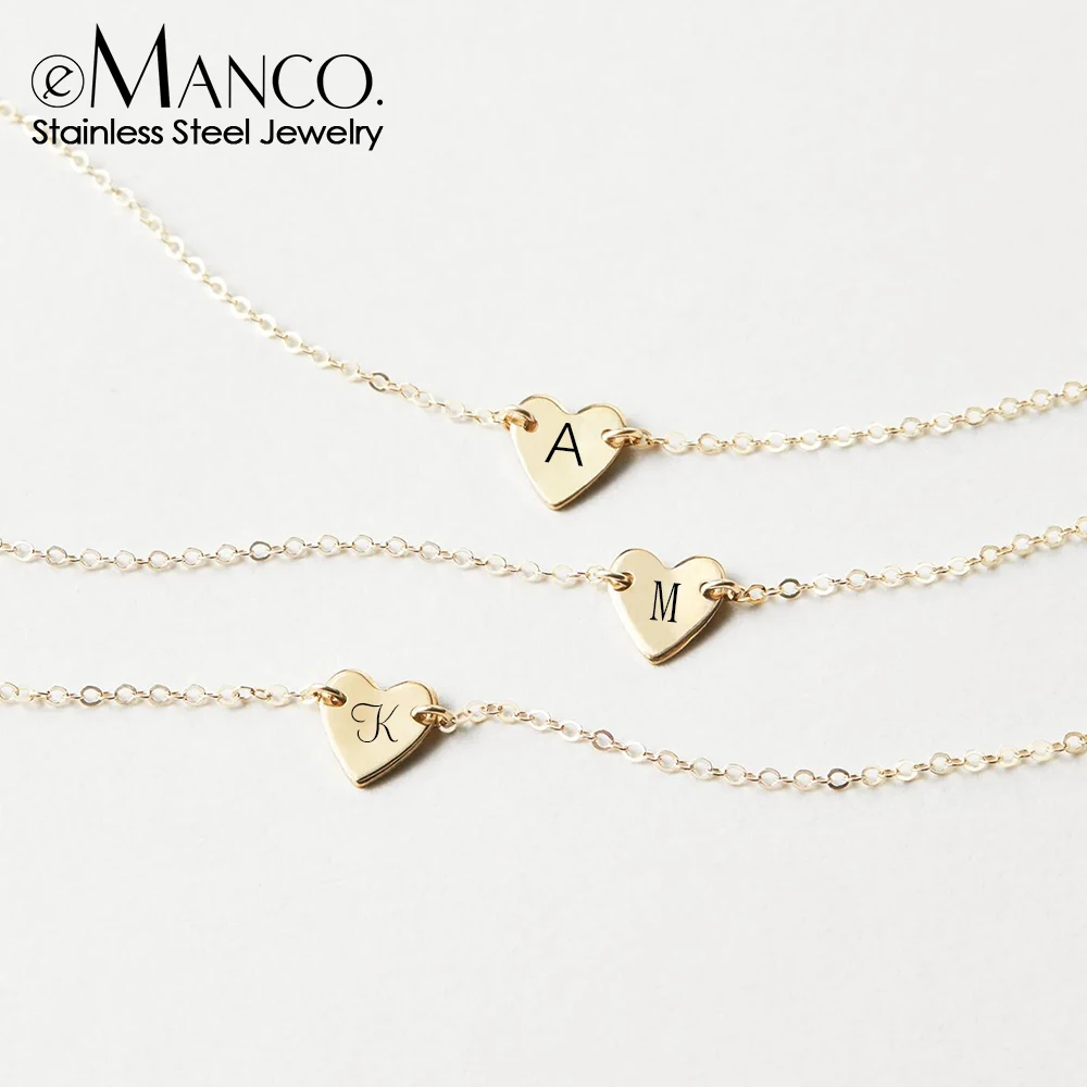 

eManco Engraved Art Font Women's Letter Bracelets Stainless Steel Charm Bracelet Fashion Simple Heart Bracelets