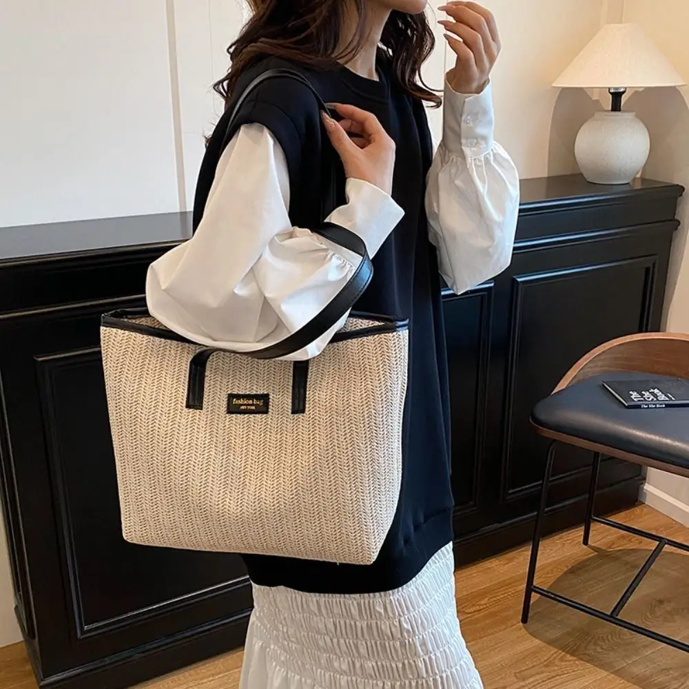 

Trendy Summer Weave Straw Bag Boho Casual Straw Shoulder Bag Beach Leisure Tote Bag for Women