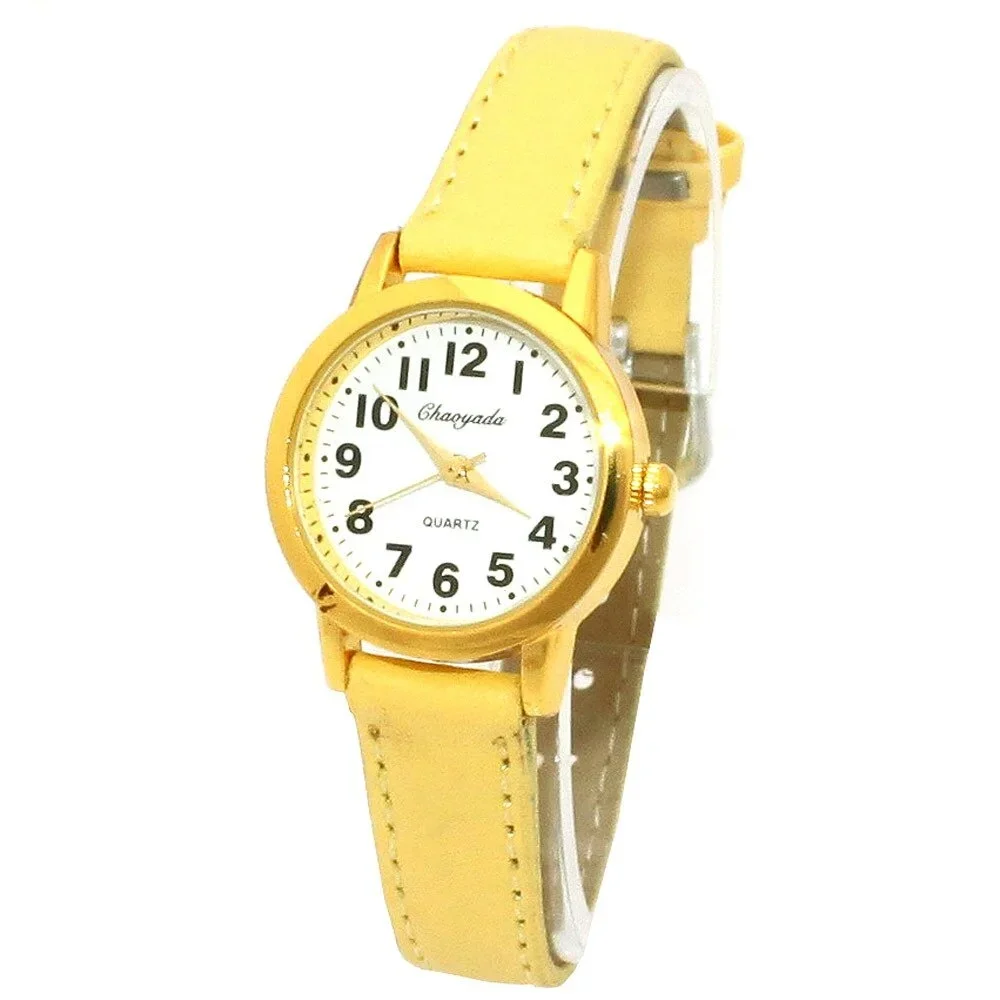 Simple Lovely Unisex Kids Quartz Watch Number Dial Leather Strap Student Wristwatch for Boys Girls