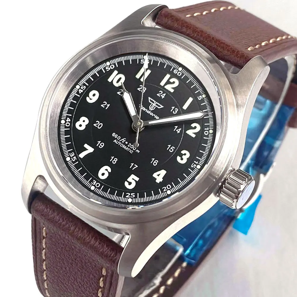 Diving Tandorio Small Pilot 36mm Black Silver Blue Sapphire Glass 200M Waterproof Retro Miyota 8215 Movement Men Watch
