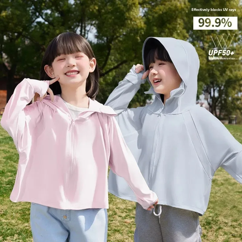 Girls Summer New Ice Silk Cool Feeling Sun Protection Clothes Large Children Anti Ultraviolet Radiation Outerwear Cute Style