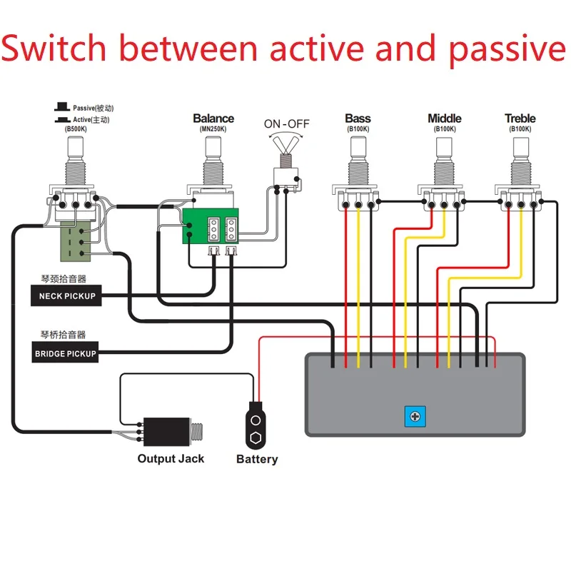 شجرة العقدة الرقبة العليا من خلال الغيتار الكهربائي 43 بوصة 6 سلسلة 5 سلسلة ماتي مع مفتاح نشط وسلبي جودة عالية