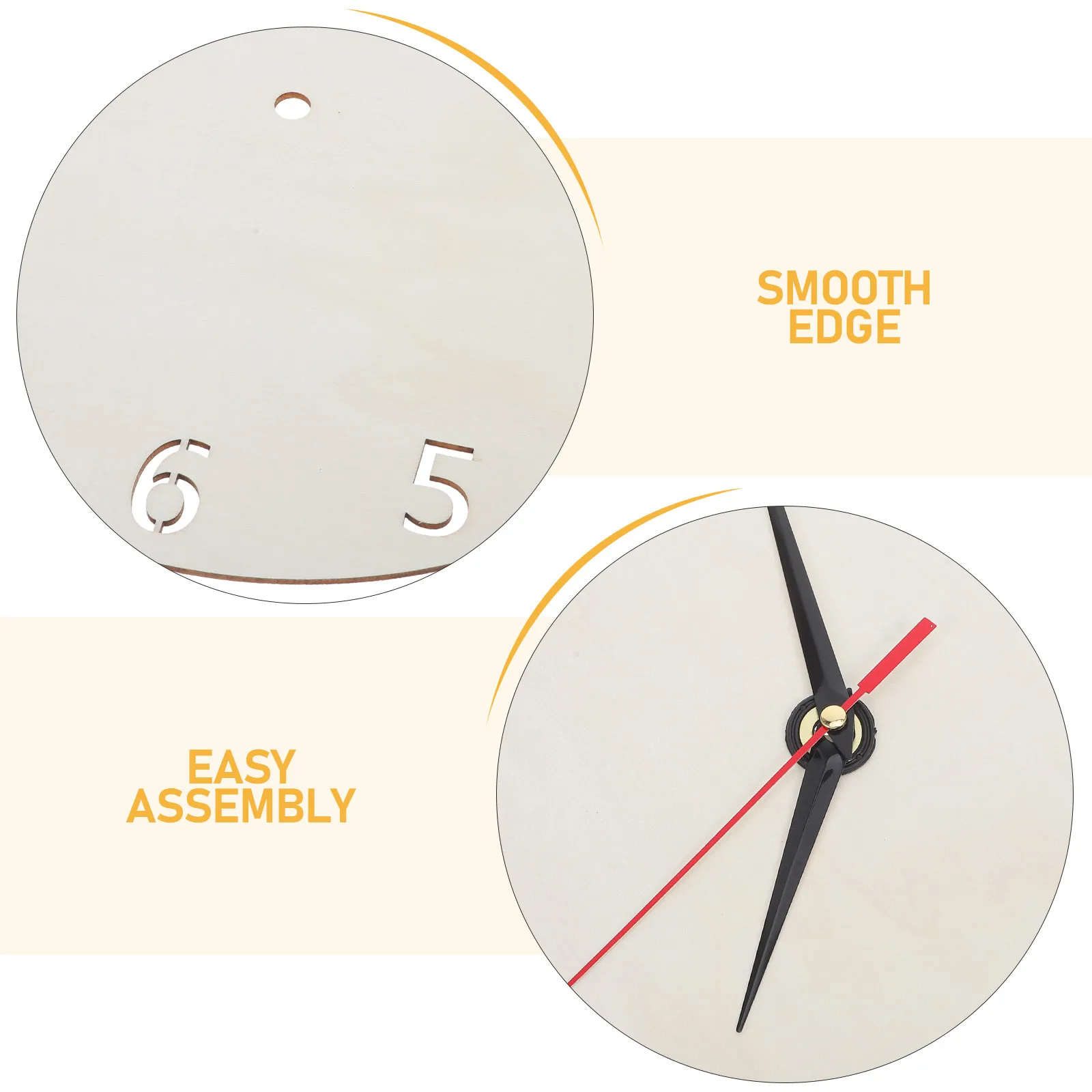 2Sets Wood Clock Face Blank Round DIY Wooden Dial Panel 23Cm Unfinished Wall Clock Craft Kit with Hands for Home Office view 6