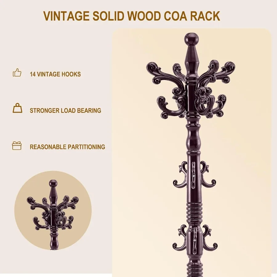 حامل معطف قائم بذاته من الخشب الصلب العتيق مع قاعدة مثلثة للمدخل أو المكتب شماعة شجرة معطف خشبية شديدة التحمل wi #5