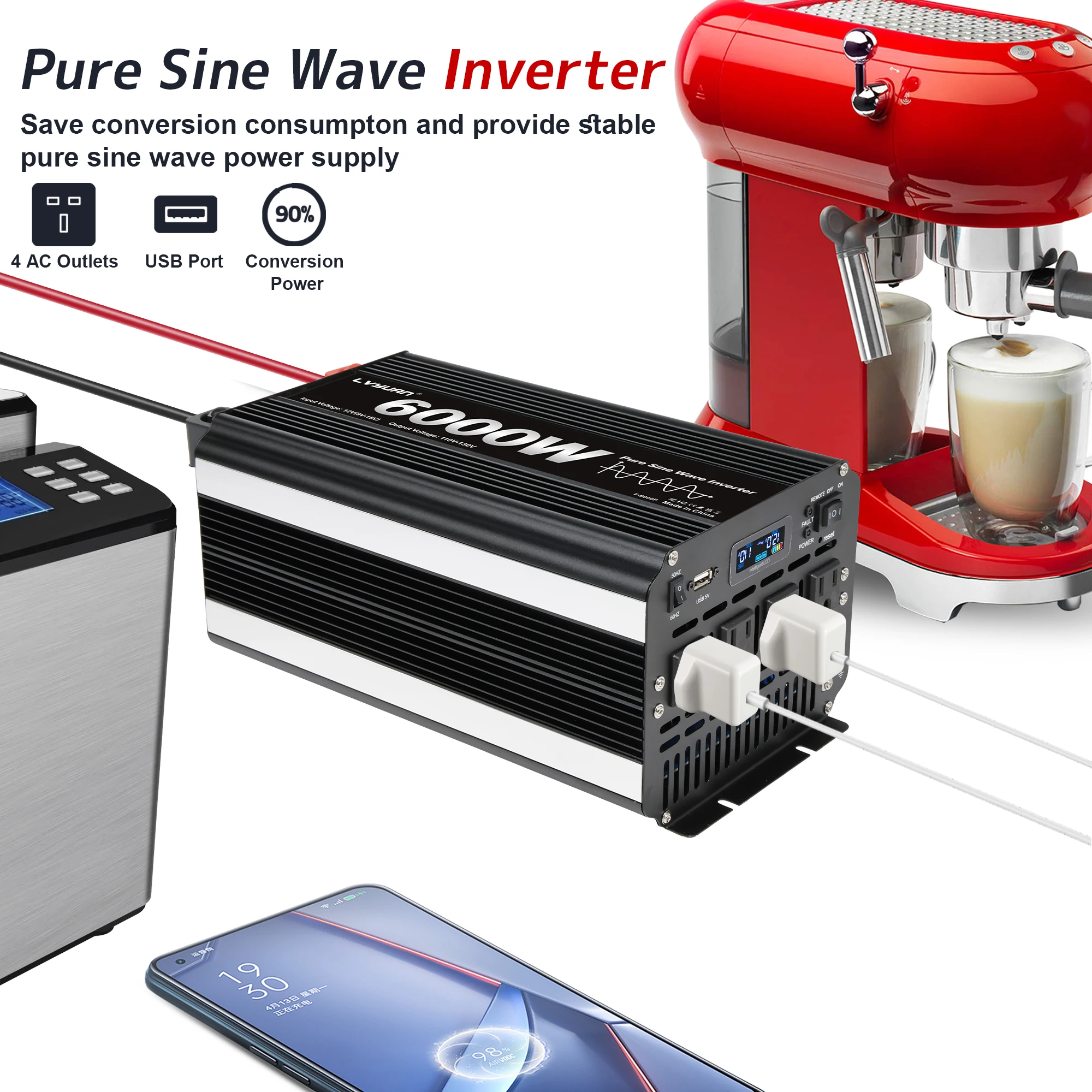 6000 واط الذروة عاكس الطاقة DC12V-AC110V نقية شرط لموجة محول التخييم/الإمدادات الكهربائية المنزلية/كروز السفينة إمدادات الطاقة #2