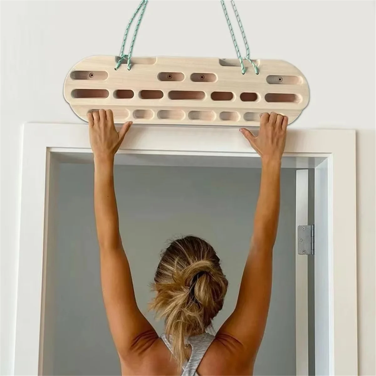 N18R Wooden Climbing Fingerboard with Hanging Rope, Indoor Outdoor Training Hangboard for Climbers and Athletes