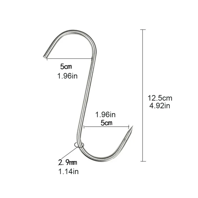 5/10/20Pcs Hanging Meat Stainless Steel Sharp Prong S-Hooks Heavy Duty Butcher Processing Hanger for BBQ Pork Sausage Bacon Hams