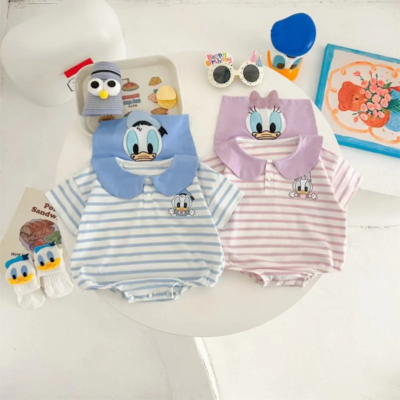 Cartoon Disney neonate body neonato calzini cappello 3 pezzi manica corta Donald Duck tuta in cotone tute infantili H2841-1