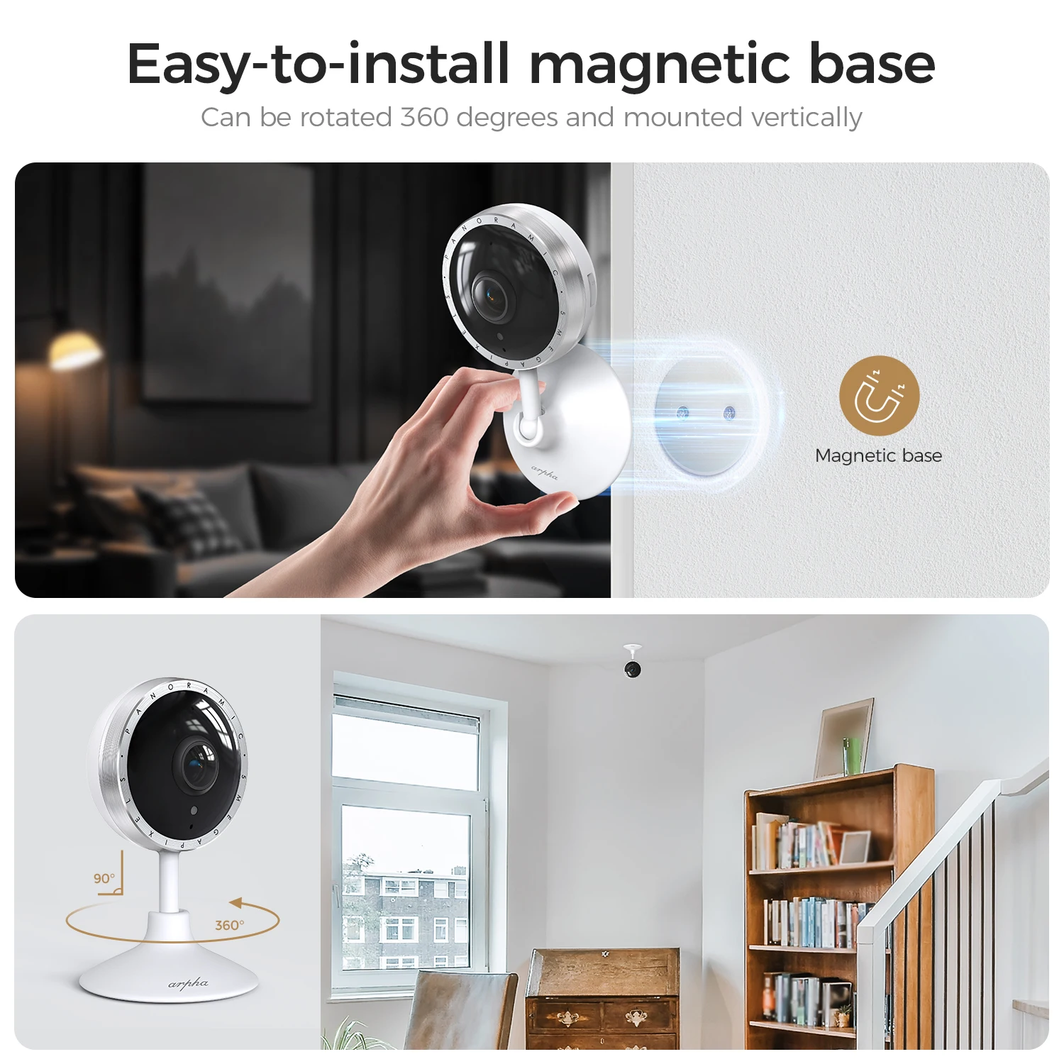 Arpha Security IndoorCam P160M IP Camera 2K WiFi Pet Camera Two-Way Talk Home Security PIR Human Detection Support TF Card