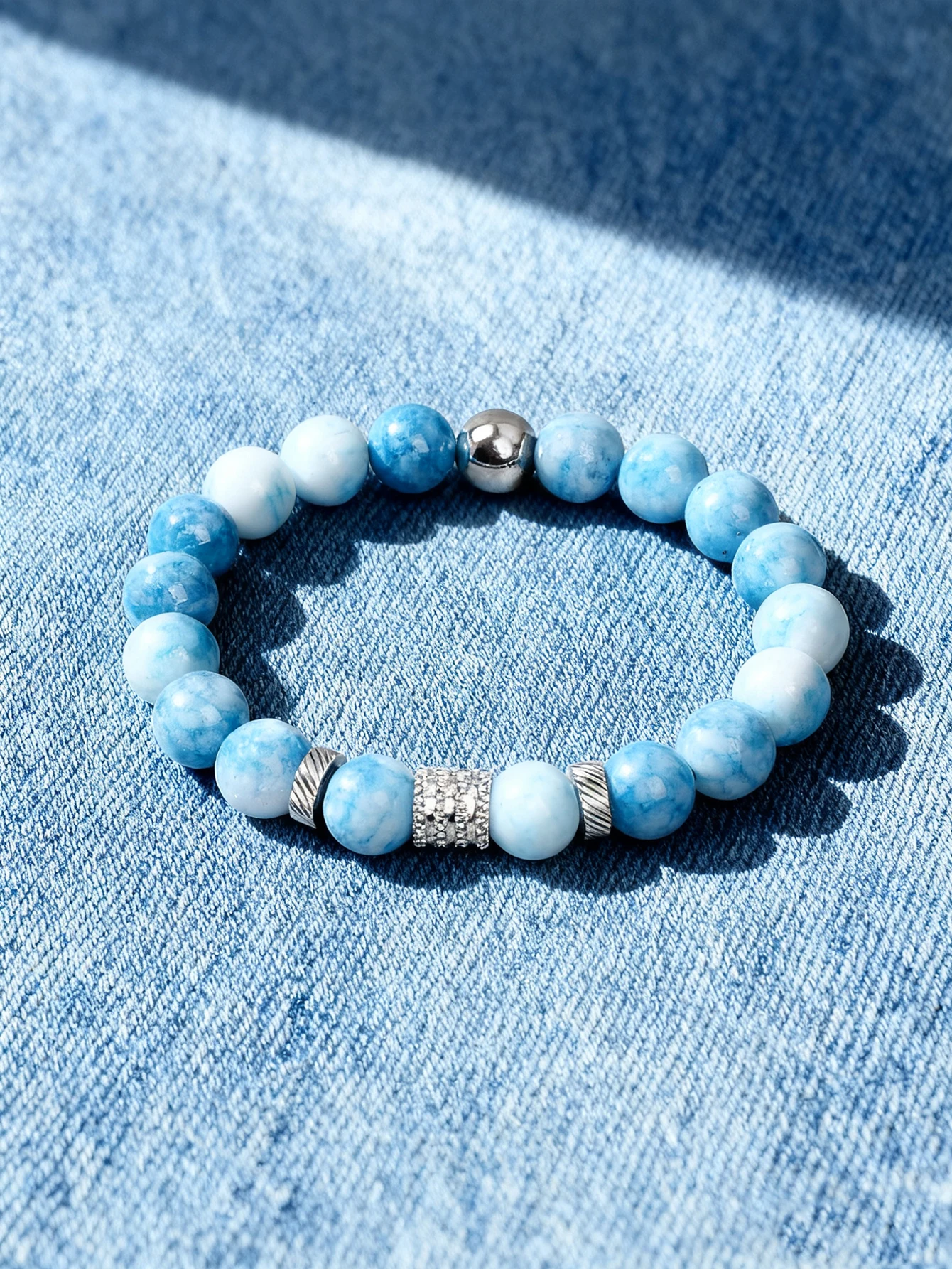 

10mm Natural Aquamarine Healing Bracelet Stainless Steel Cylindrical Beads Spacer Bead for Energy Reiki Charm Courage Jewelry