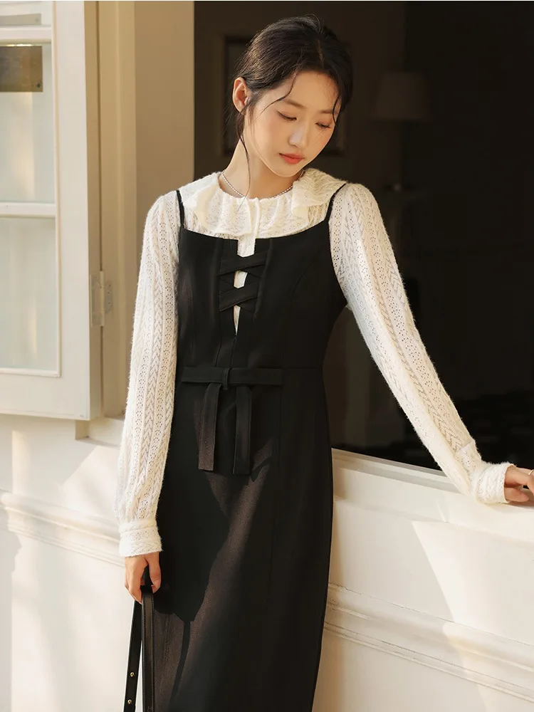 Vintage oco para fora em camadas deslizamento vestido feminino elegante laço com tiras a linha vestido longo fino cintura alta sem mangas roupa data