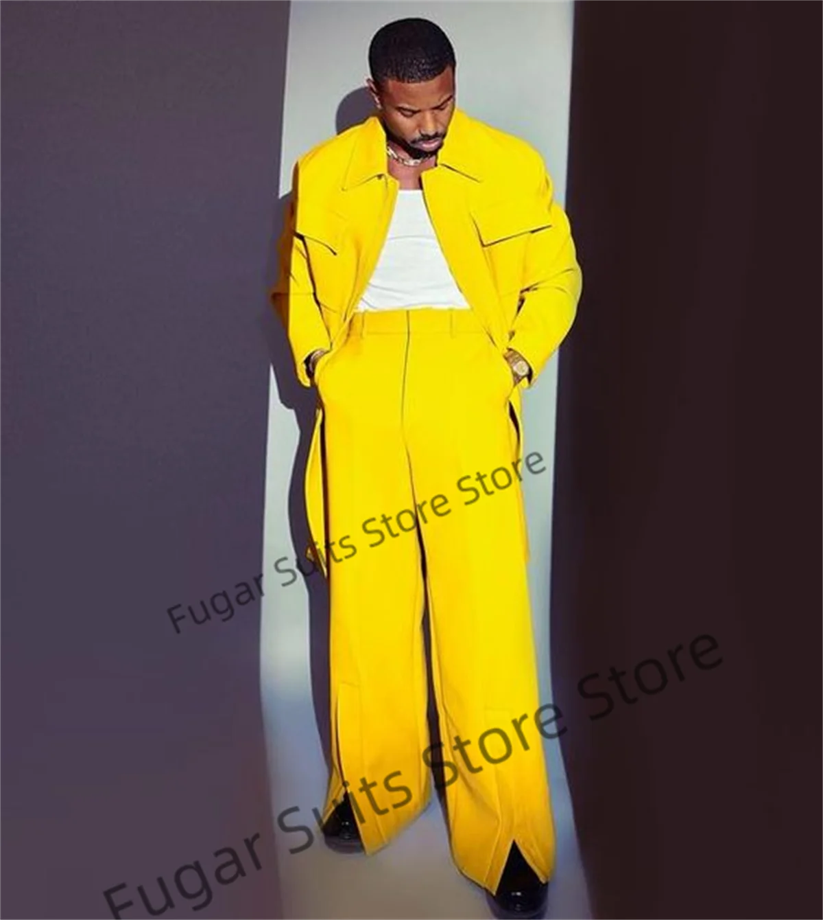 New Fashion Casual Yellow Elegant Men Suits Loose Fit smoking da sposo Formal Prom Party 2 pezzi (giacca + pantaloni) Trajes De Hombre