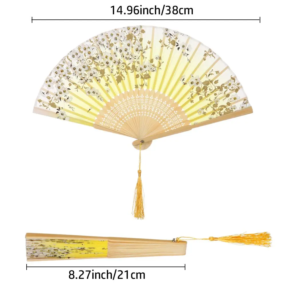 Bamboo Antique Folding Fan Chinese StyleFan Summer Female Dance Fan Portable Elegent Flower Hand Held Fan