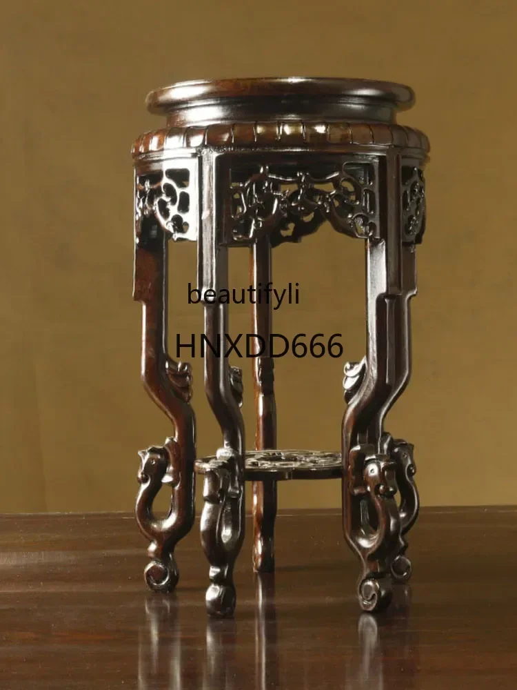 new styleRosewood round Base Solid Wood Vase Bonsai Wooden Pallet Holders Decoration Buddha Flower Pot High Leg Base Support ss