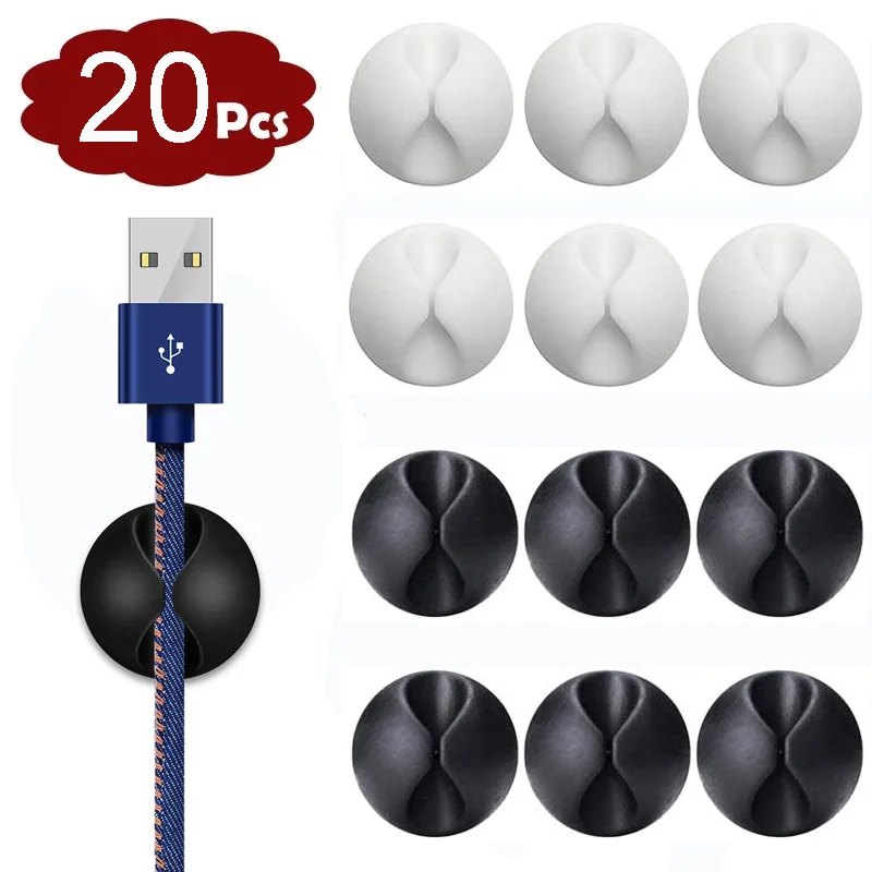 5/10/20pcs Silicone Winder Headphone Landline Cable Clip Office Desktop Organizer USB Charger Hub Clip Car Self-Adhesive Holder