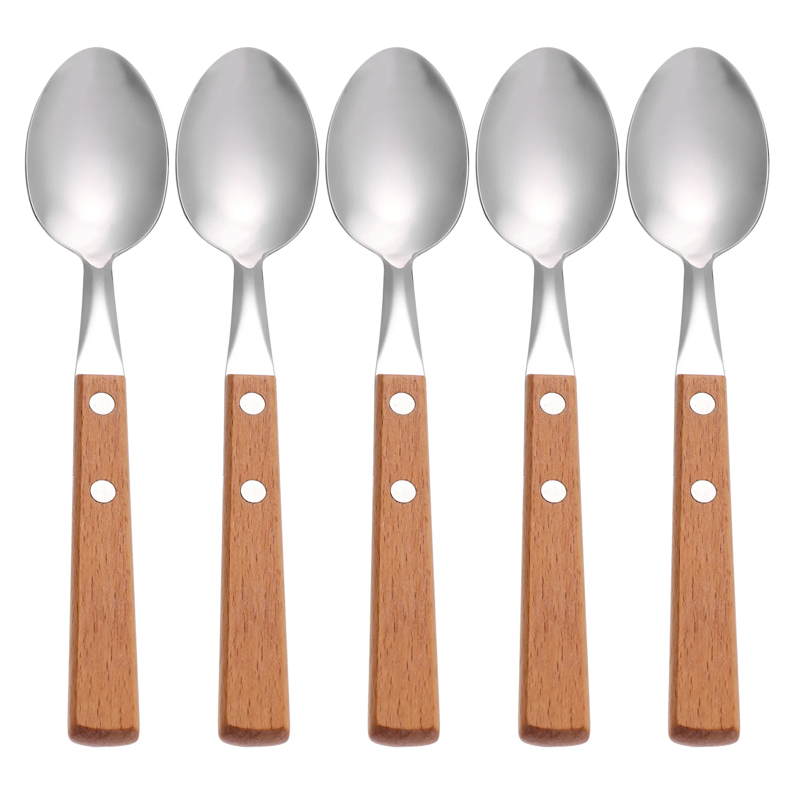 

5pcs Stainless Steel Spoon Wood Handle Dessert Kitchen Tool Cake Cream Silverware Home Tableware Western Spoons Anti Rust Easy
