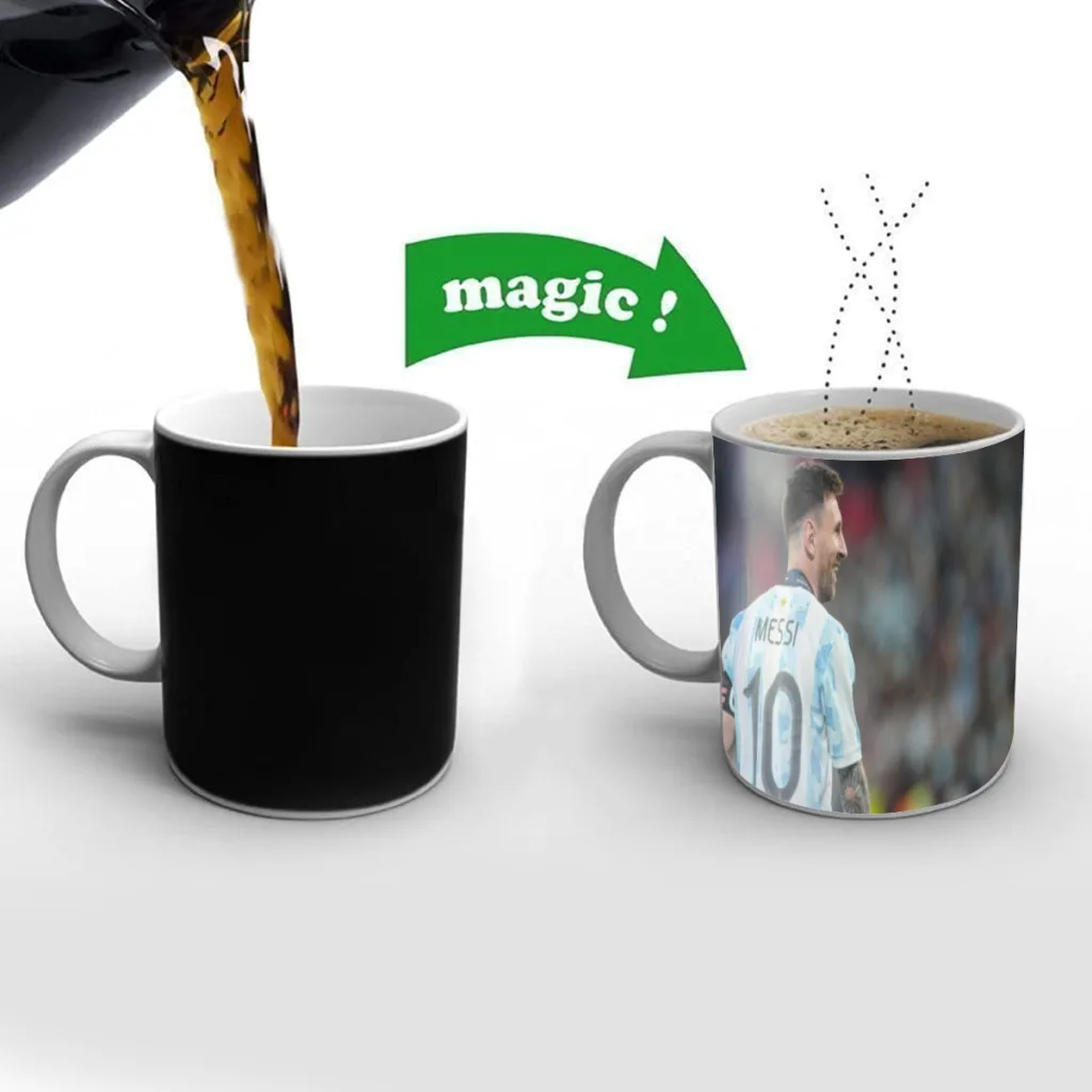 M-Messi Football Star Magic Mug Changing Color Mug Coffee Tea Mug Temperature Color Changing Heat Sensitive Cup