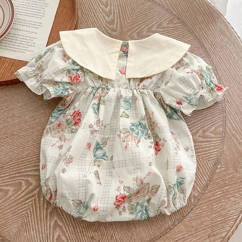 Summer Toddler Kids Baby Rompers Children Clothes Cute Infant Girls Short Sleeve Bowknot Embroidered Jumpsuit Baby Girls Rompers