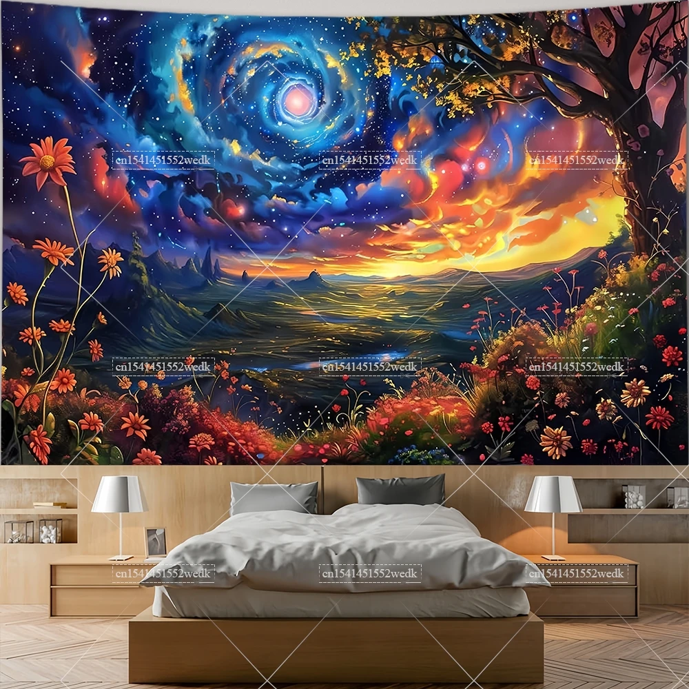

Galaxy Space Tapesrty Colorful Starry Sky Mountain Forest Tapestrys Room Decor Aesthetics Landscape Art Posters Background Cloth