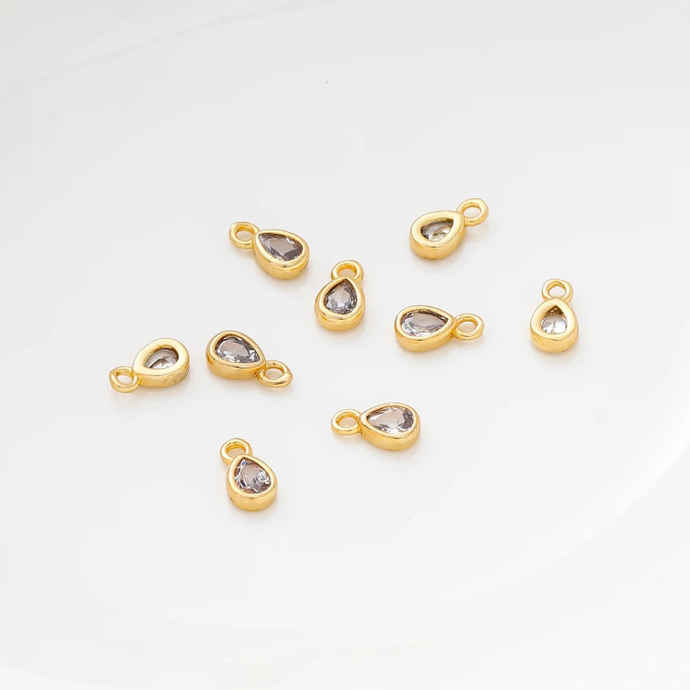 5/10pcs/lot Water-Drop Shape Pendants Wholesale 18K Gold Plated Cubic Zirconia Charm Pendants For DIY Necklace Jewelry Making