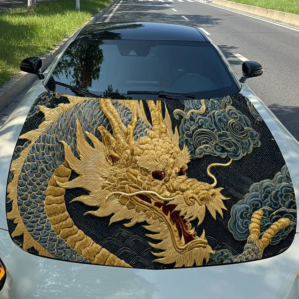 Dominant Auspicious Dragon PVC Car Hood Wraps, Self-Adhesive Waterproof Car Bonnet Decal Sticker, Car Decoration Protection Stic
