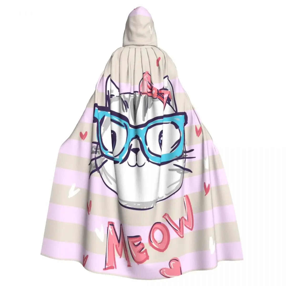 Adult  Cape Hooded Cute Cat With Glasses Medieval Costume Witch Wicca Vampire Elf Purim Carnival Party