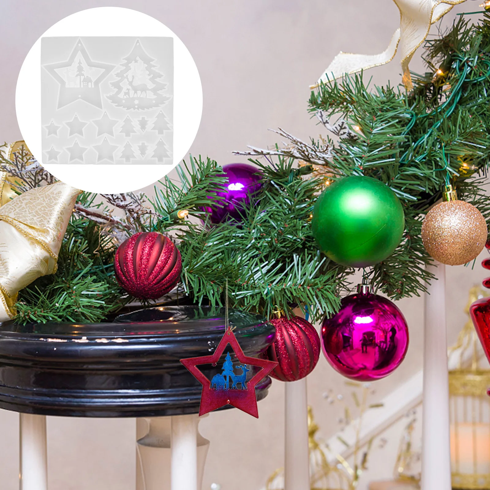 

Flexible Silicone Mold for Christmas Tree Pendant DIY Resin Craft Mold Star Shape Casting Tool for Holiday Decor Epoxy Making