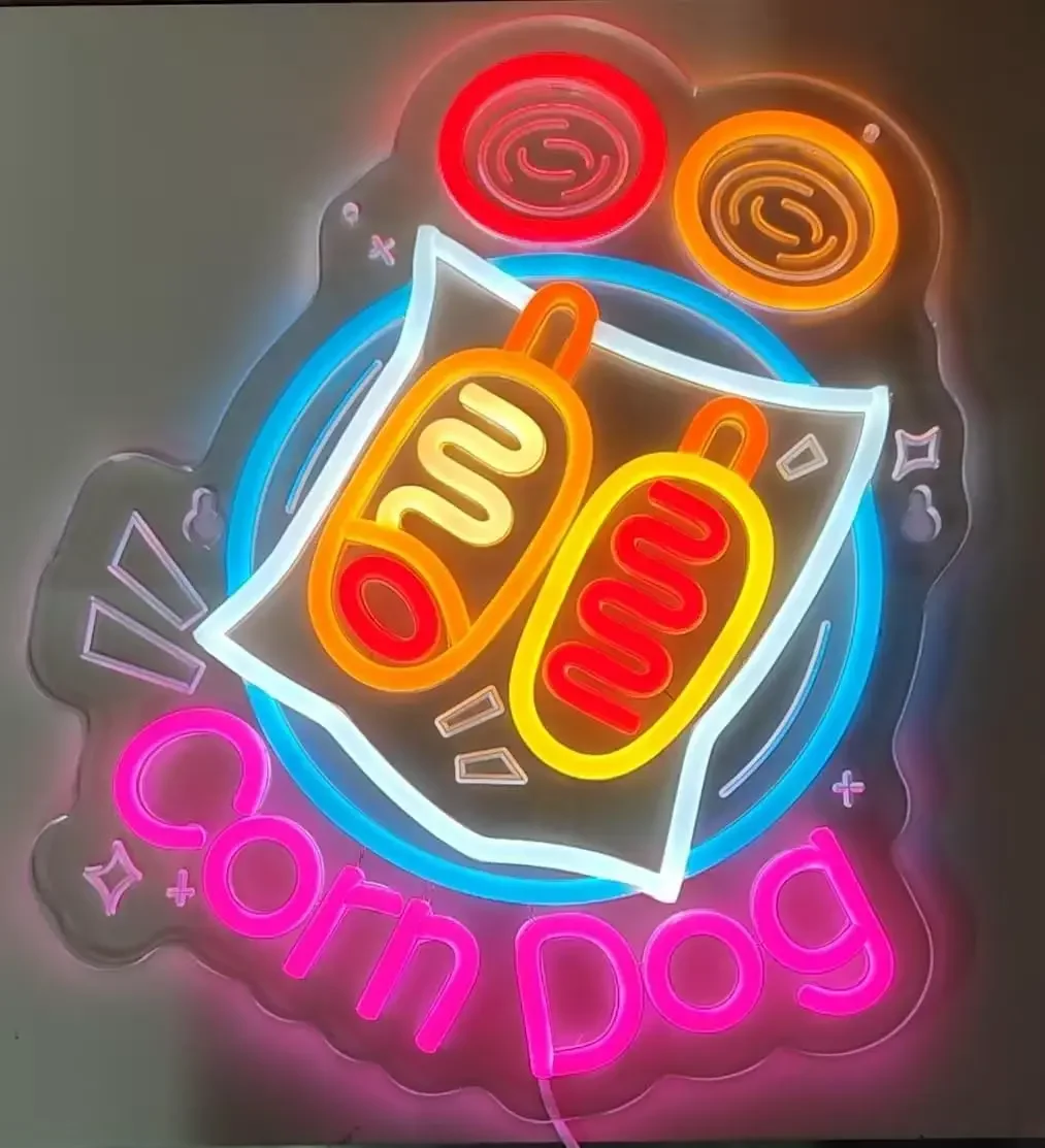 Bom Dog Neon Sign Hot Dog LED Wall Art USB Powered Lamp Food Decor Kitchen Restaurant Game Room Party Novelty Gift Hanging Light