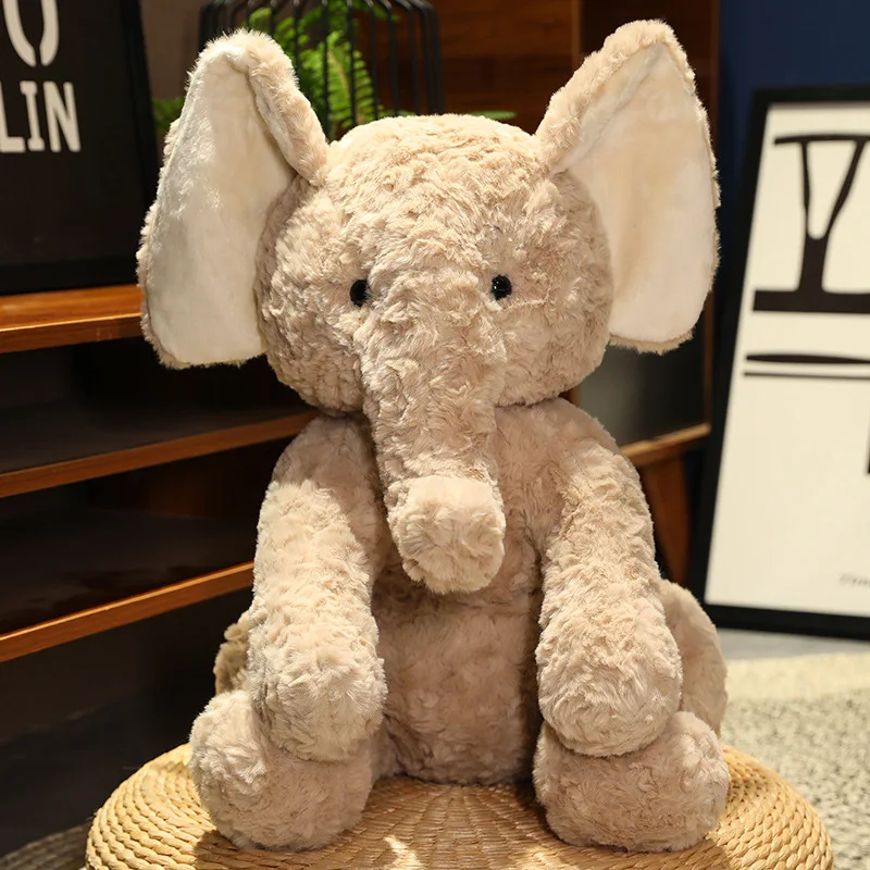 Cute Simulation Khaki Plush Toy Elephant Toy Soft Quality Cotton Big Ears Long Nose Elephant Baby Plush Toy Decorate The Room