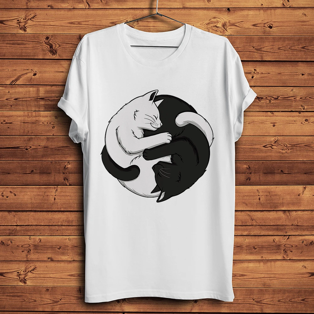 YINYANG cat black and white meow Eight trigrams funny tshirt men casual short sleeve unisex cool streetwear breathable t shirt