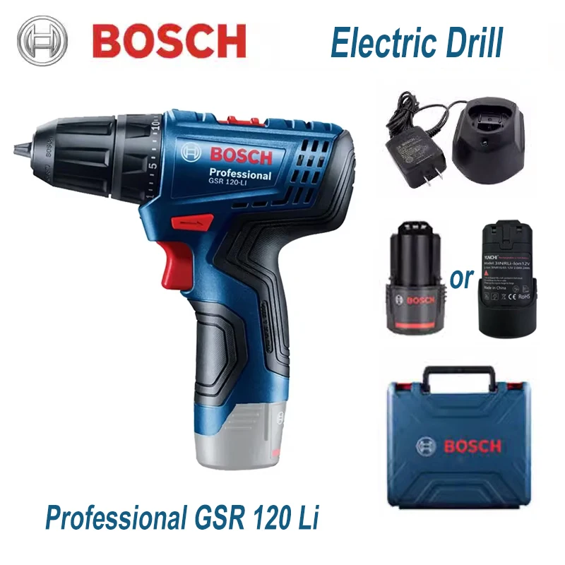 Bosch-gsr 120-liブラシレスワイヤレス電気ドリル、プロのドライバー、調整可能なギア、可変速、家庭用DIY電動工具