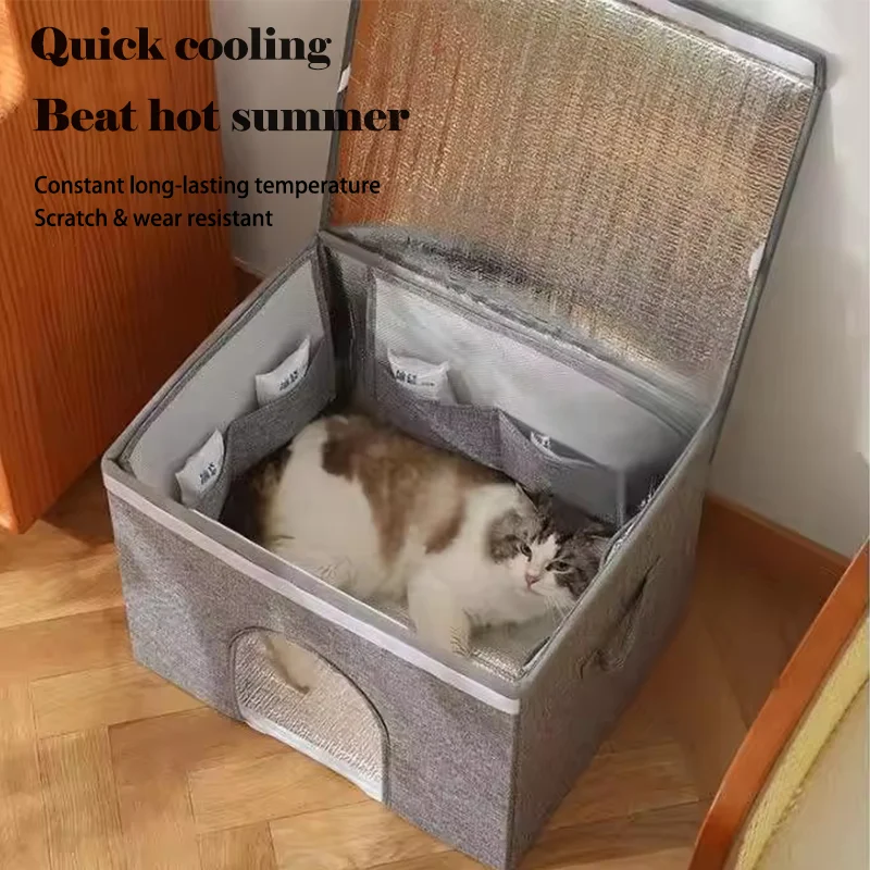 Cozy Cat Cooling Bed Portable Air Conditioner House Foldable Pet Igloo Nest with Ice Packs for Small Medium Dogs Cats Kittens