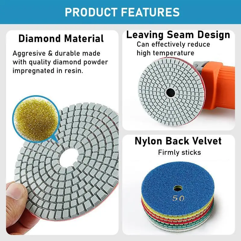 10pcs 3 Inch 80mm Wet Diamond Polishing Pads Grinding Disc Kit for Concrete Marble Stone Countertop Quartz Granite Polish Tool