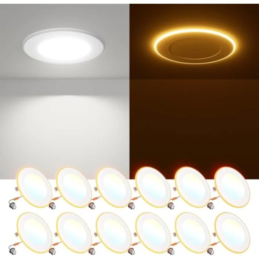 Paquete de 5 Lámparas LED Empotrables con Luz Nocturna, 2700K/3000K/5000K/6000K Seleccionables, Iluminación Empotrada Plana, 7W=0W, 700LM, Regulable
