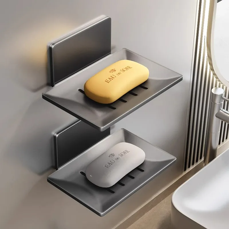 

soap storage rack detachable 1/2/3pc carbon steel soap box, non perforated wall mounted bathroom box, bathroom holder,