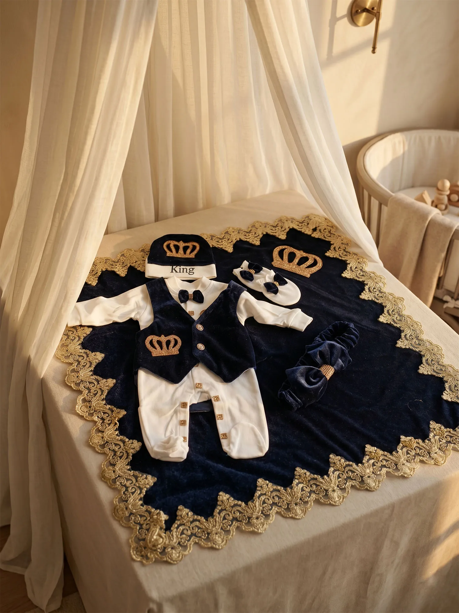 conjunto-de-5-piezas-para-bebe-estilo-vintage-real-chaleco-de-terciopelo-azul-marino-accesorios-de-corona-traje-para-fotos-de-recien-nacido-artesania-inigualable