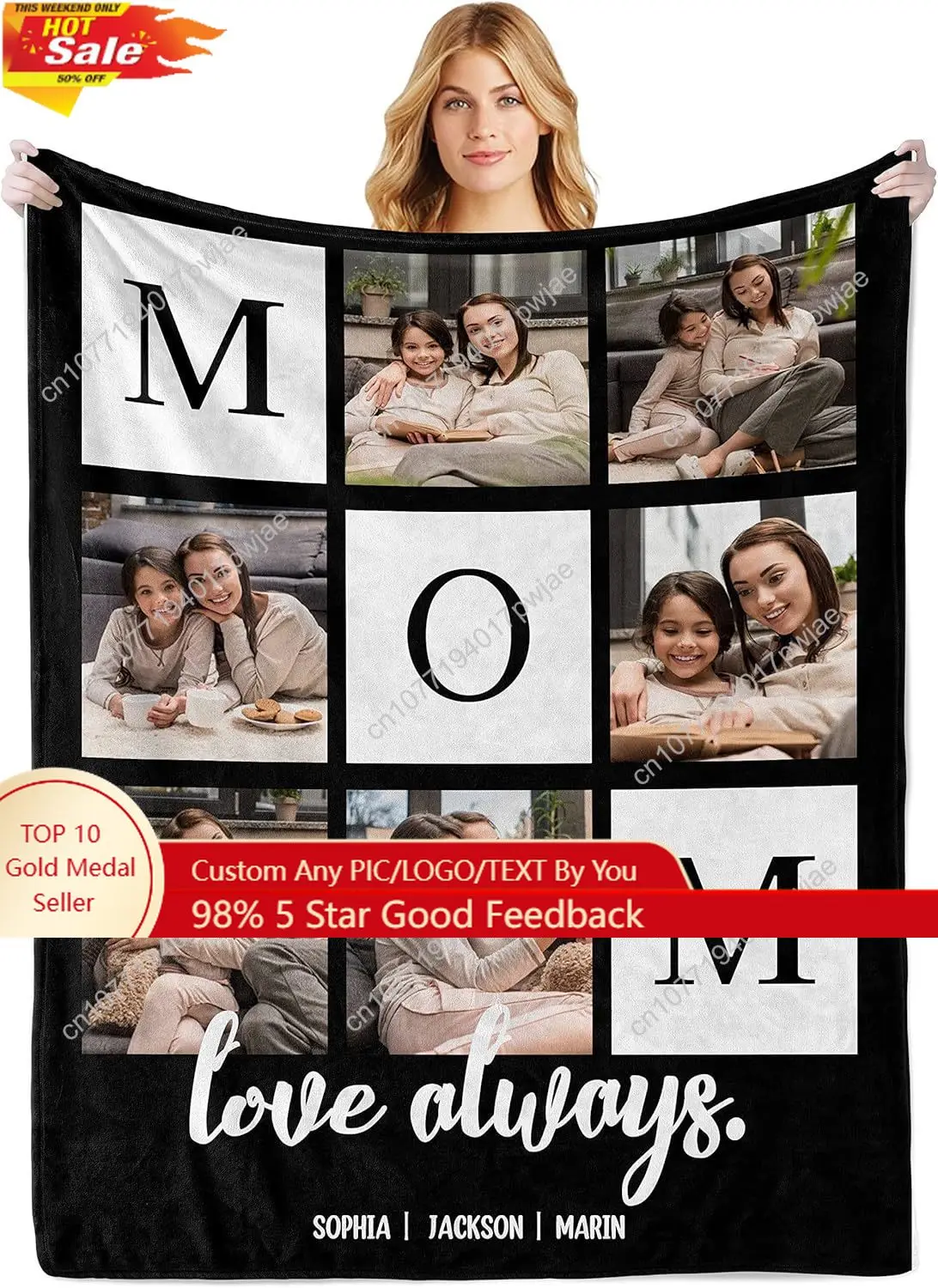 Ship Next Day Mothers Day Birthday Gifts for Mom Personalized Blanket with Photos to My Mom Gift from Daughter Son Custom Bla