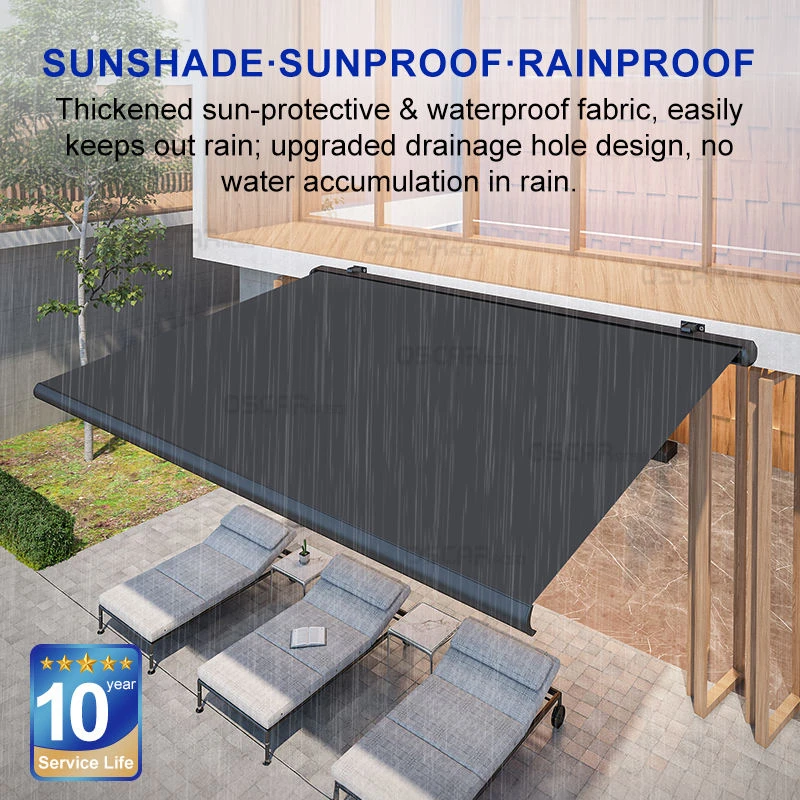 Electric Hand Crank Retractable Awning Full Half Cassette Folding Arm Waterproof Outdoor Sunshade Canopy for Balcony Terrace