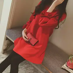 2024 autumn round collar long sleeve maternity a-line mini dress nursing pregnant women red short dress breastfeeding shirts