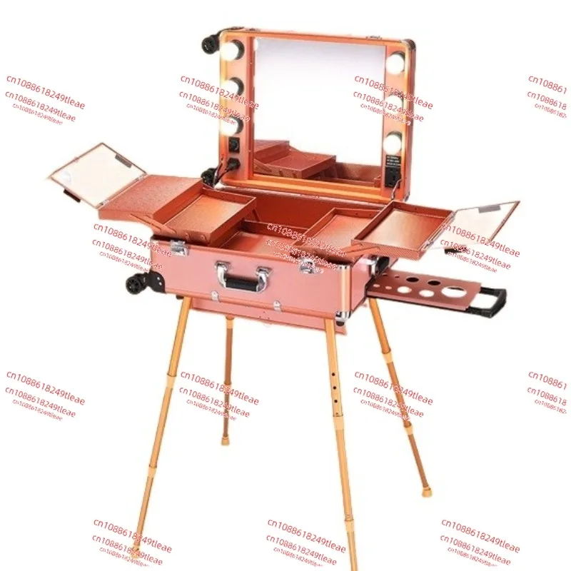 

NEW Trolley Suitcase LED Light Mirror Luggage Aluminum Professional Rolling Cosmetic box Beauty Makeup Frame Folding Table