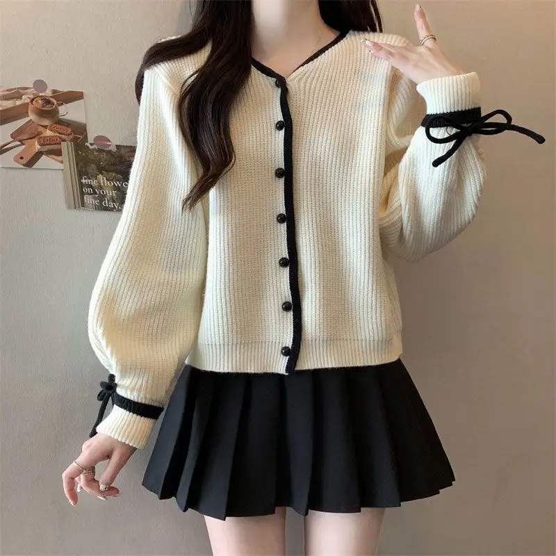 Vintag Chinese Style Autumn/Winter New Sweaters Women\'s V-Neck Single Breasted Bandage Chic Long Sleeve Cardigan Knitted Tops