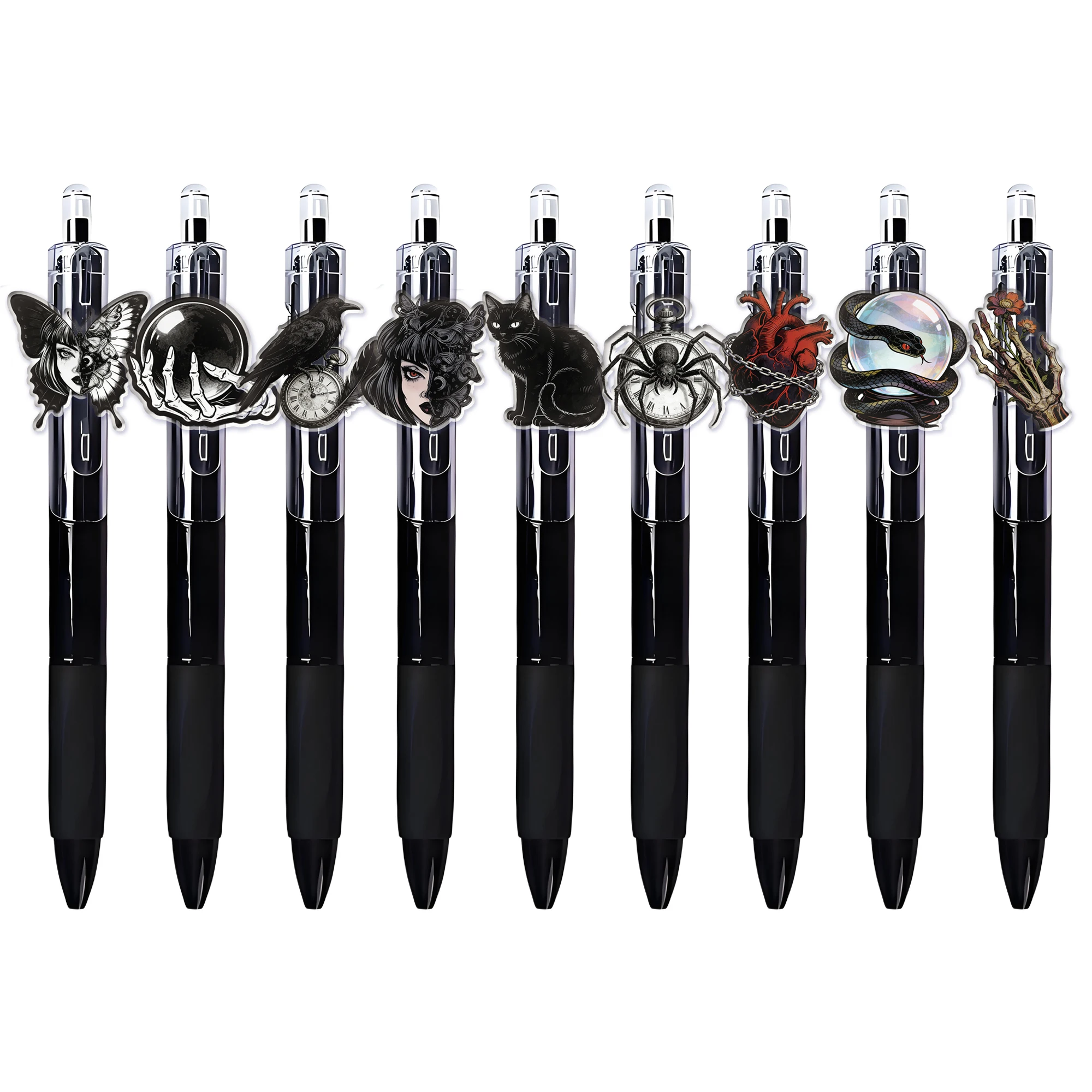 

9pcs/17pcs Creative Gothic style theme press ballpoint pen, dark element series ballpoint pen, smooth writing ballpoint pen