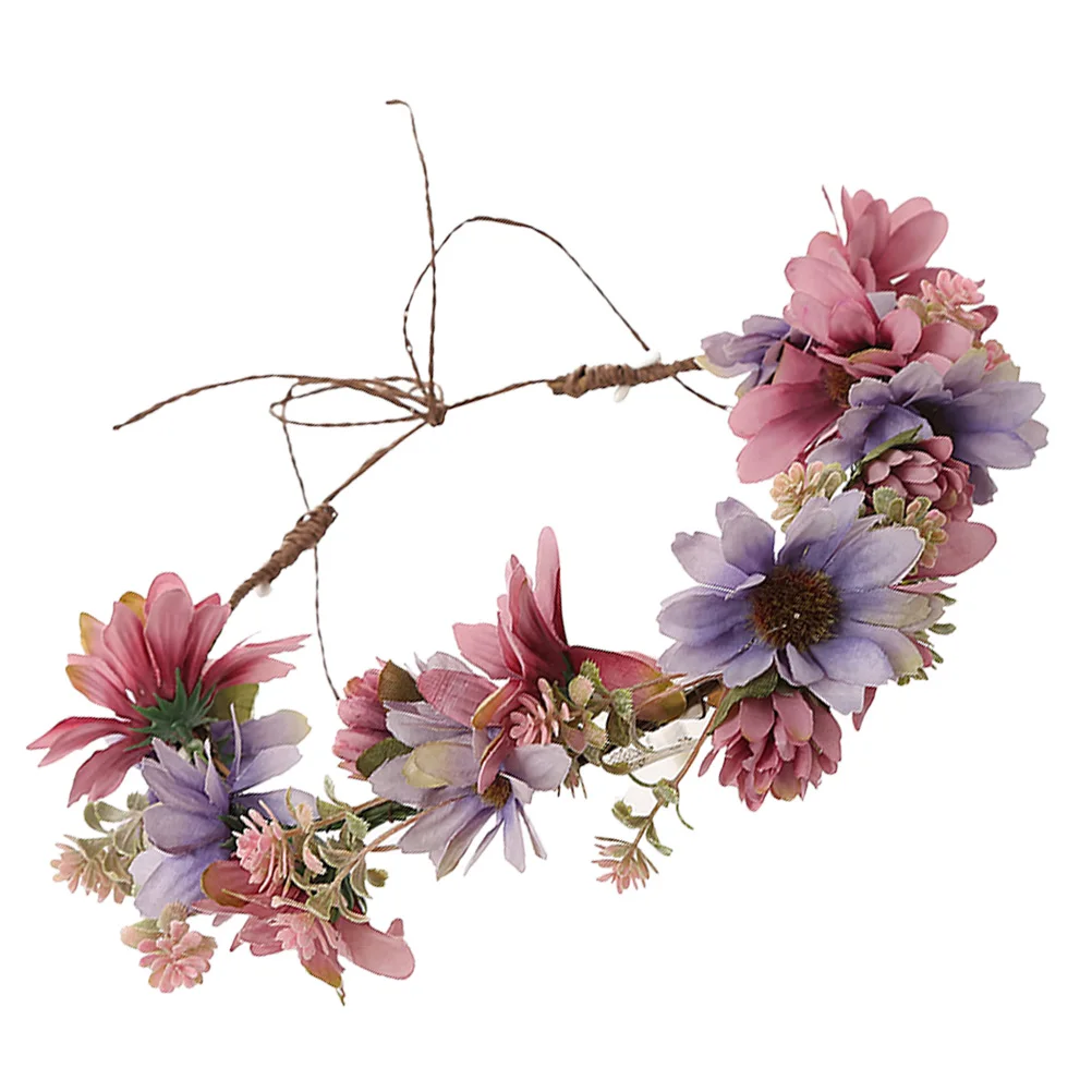 

1pc Simulation Flower Crown Headband Artificial Chrysanthemum Wreath Fabric Floral Headpiece Wedding Bridal Hair Band Elegant