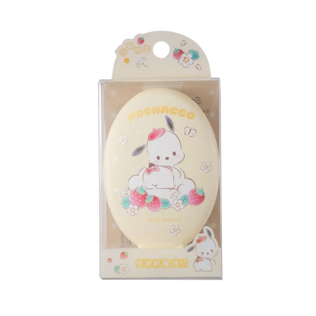 MINISO Sanrio Strawberry Portable Folding Mirror Comb Kawaii Touch-up Mirror Cosmetic Mirror Small Comb my melody  cinnamoroll