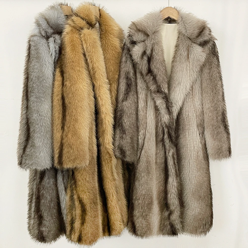 

OFTBUY Women's Artificial Fur Coat Long Fur Coat Notched Lapel Belted Faux Fur Jacket New Autumn Winter Thick Outerwear 2026